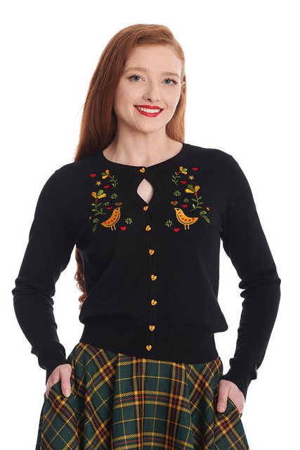 Banned Strickjacke Heritage Birdy Cardigan Schwarz Rockabilly Vintage Cardi günstig online kaufen