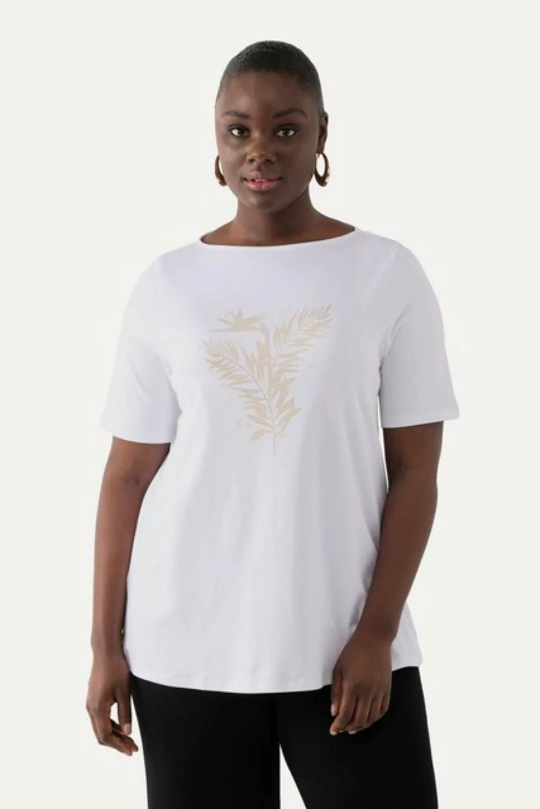 Ulla Popken Rundhalsshirt T-Shirt Pima Cotton Farn U-Boot-Ausschnitt Halbar günstig online kaufen