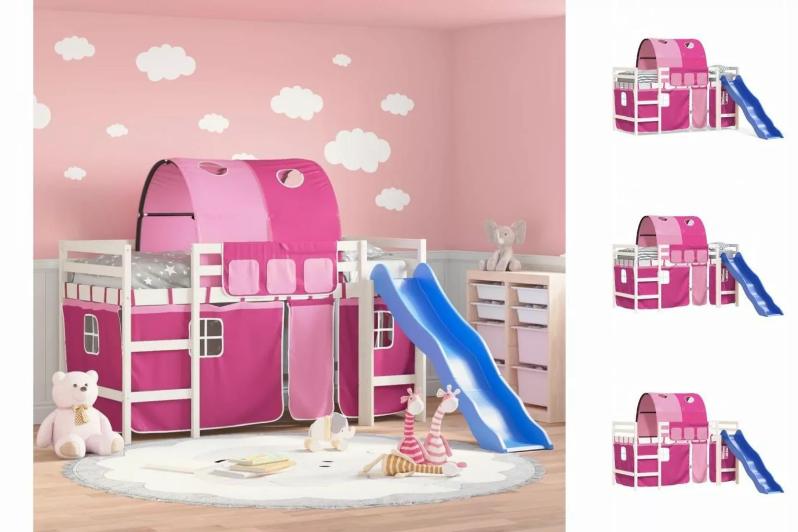 vidaXL Etagenbett Kinderhochbett mit Tunnel Rosa 90x200 cm Massivholz Kiefe günstig online kaufen