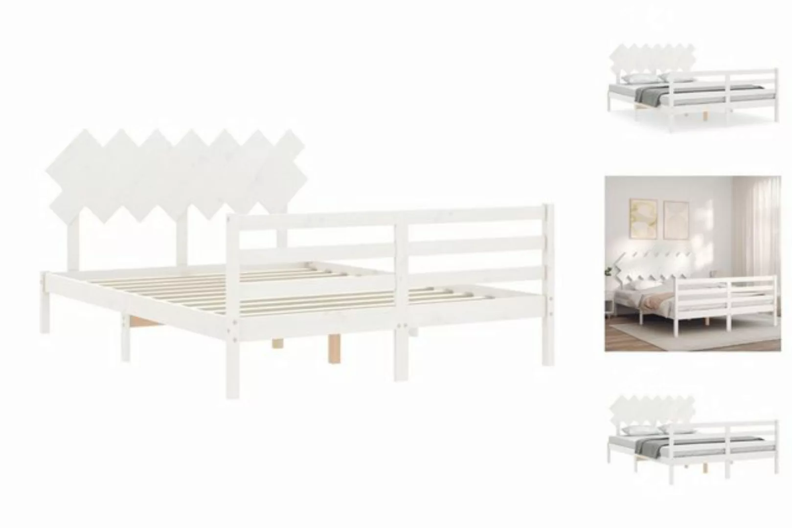 vidaXL Bettgestell Massivholzbett mit Kopfteil Weiß 140x200 cm Bett Bettges günstig online kaufen