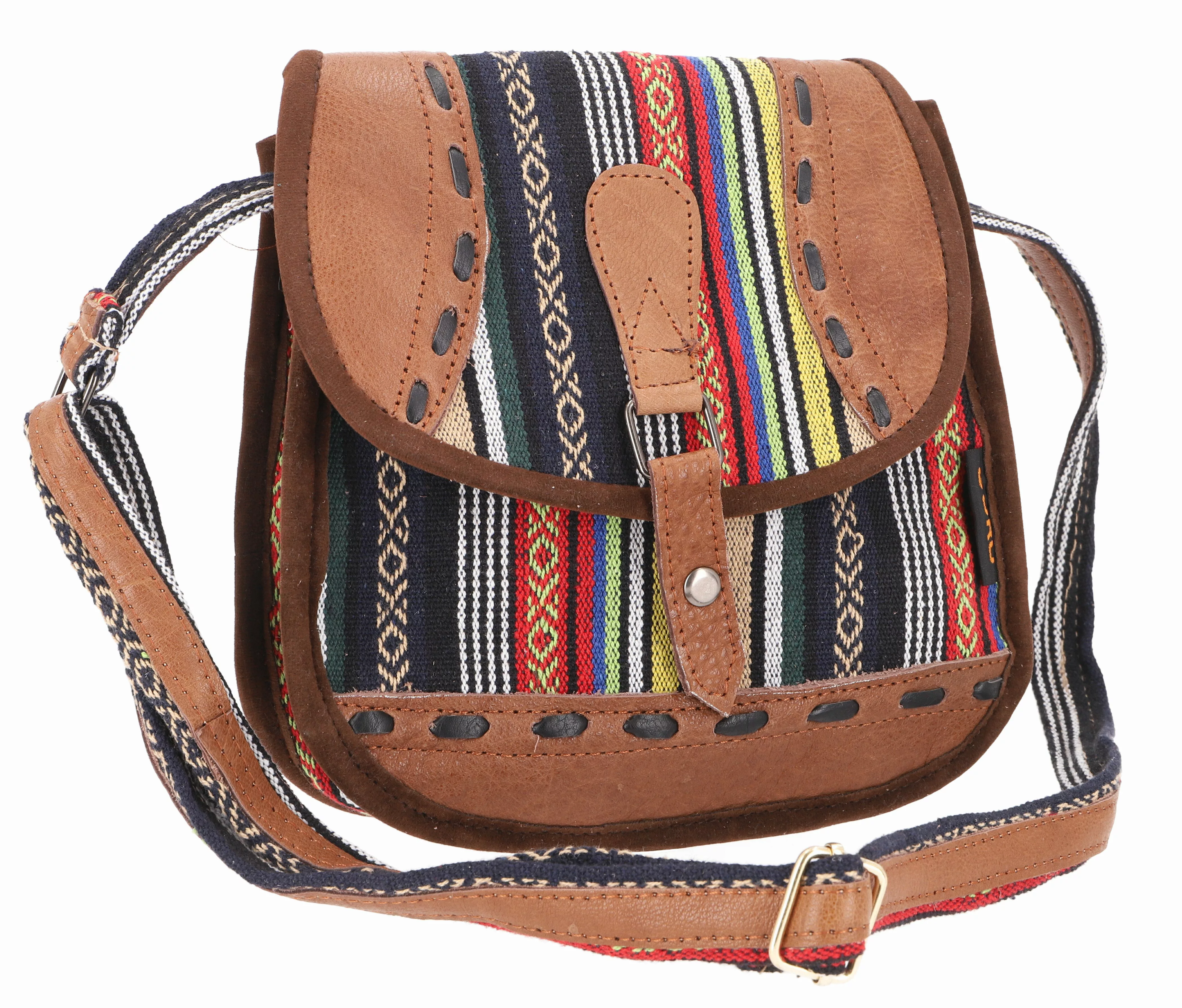 Guru-Shop Schultertasche Ethno Schultertasche mit Leder, günstig online kaufen
