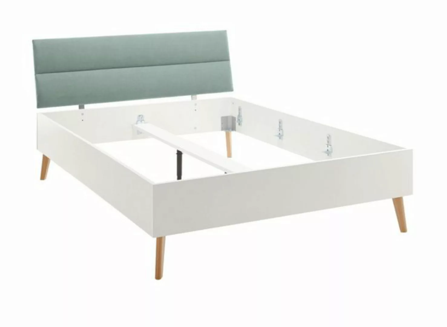 Furn.Design Einzelbett Helge (Bett in weiß mit Eiche, Polsterung in mint od günstig online kaufen