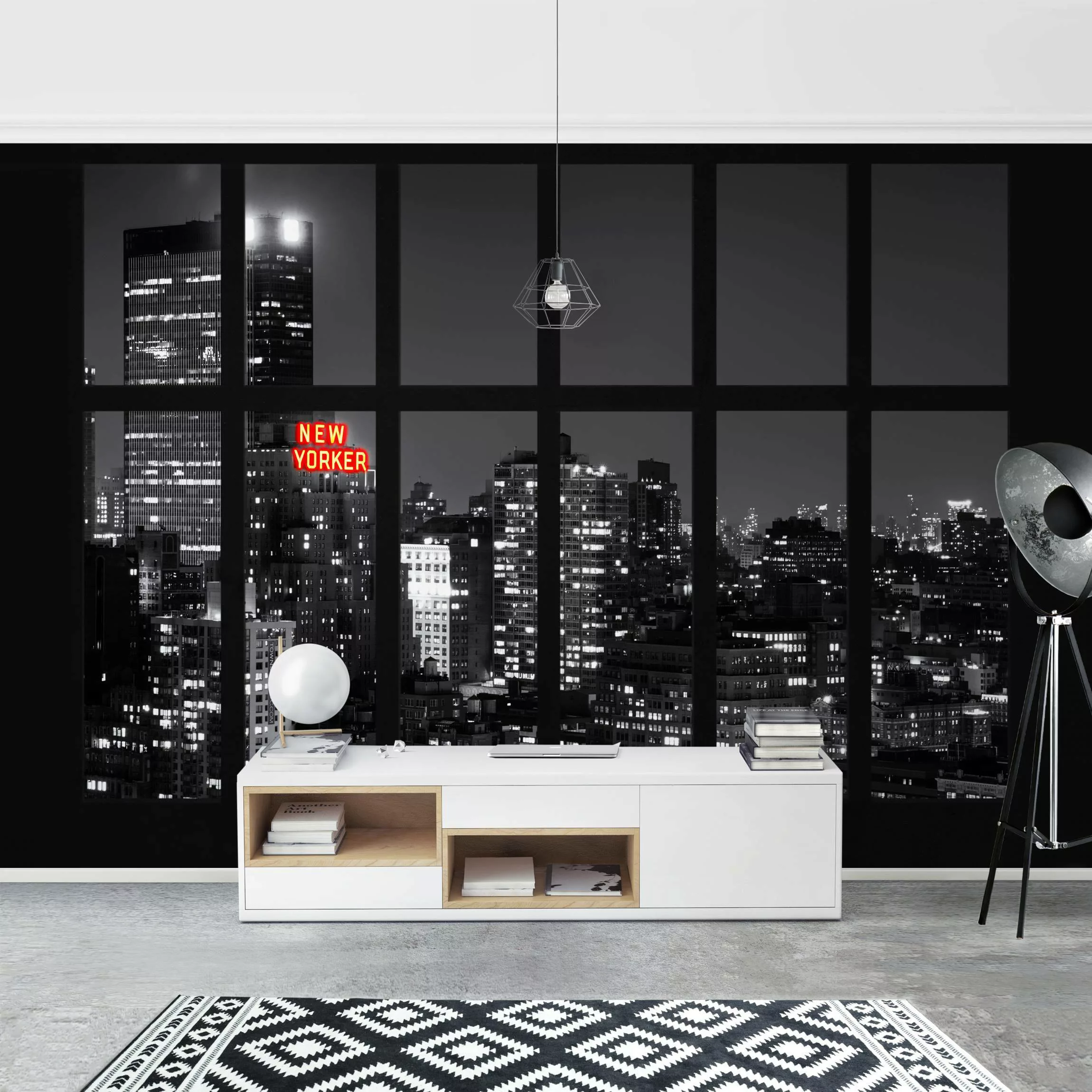 Fototapete Fenster New York Nacht Skyline günstig online kaufen