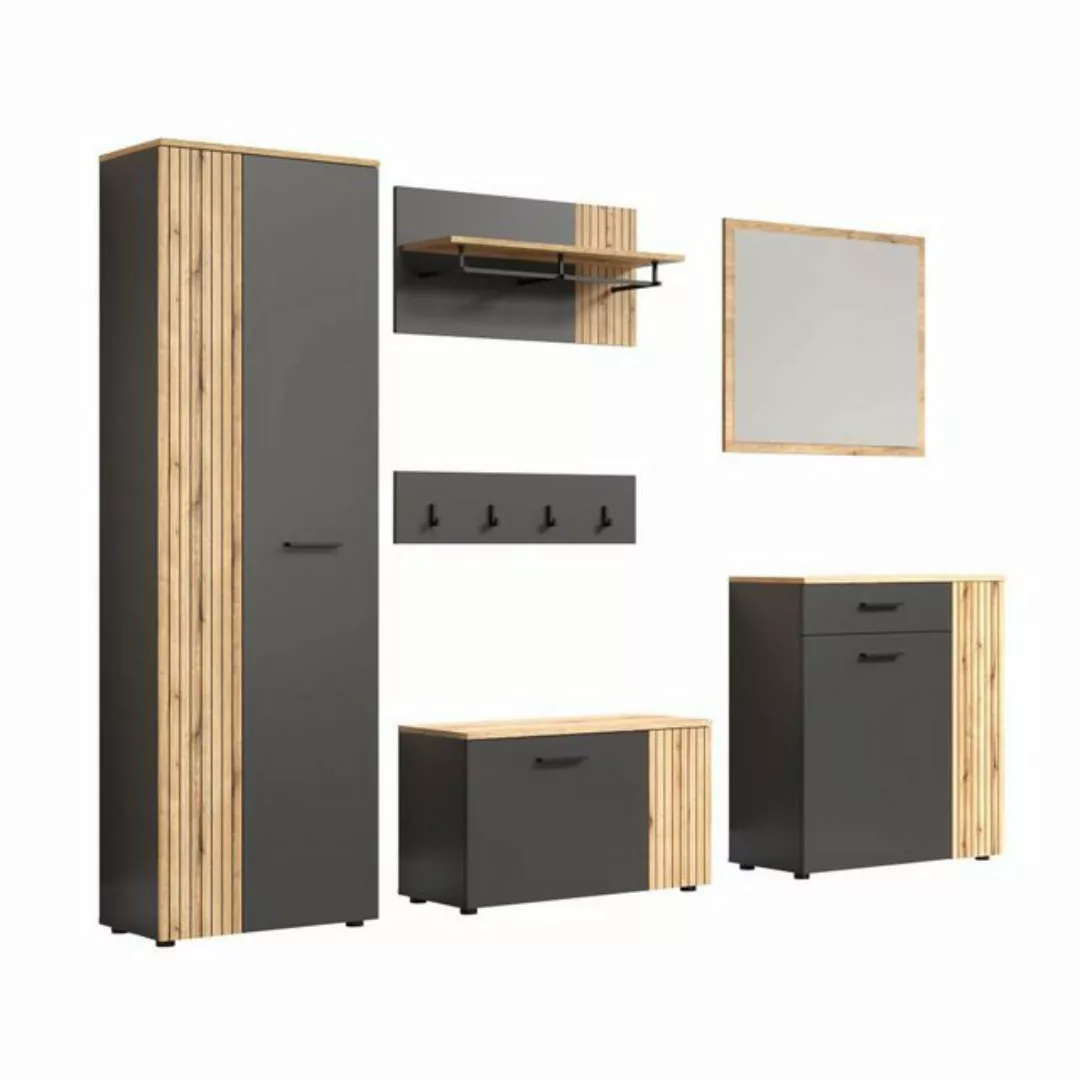 ebuy24 Kleiderschrank Esteban Garderobenmöbel Set grau, Eiche dekor. (6-St) günstig online kaufen