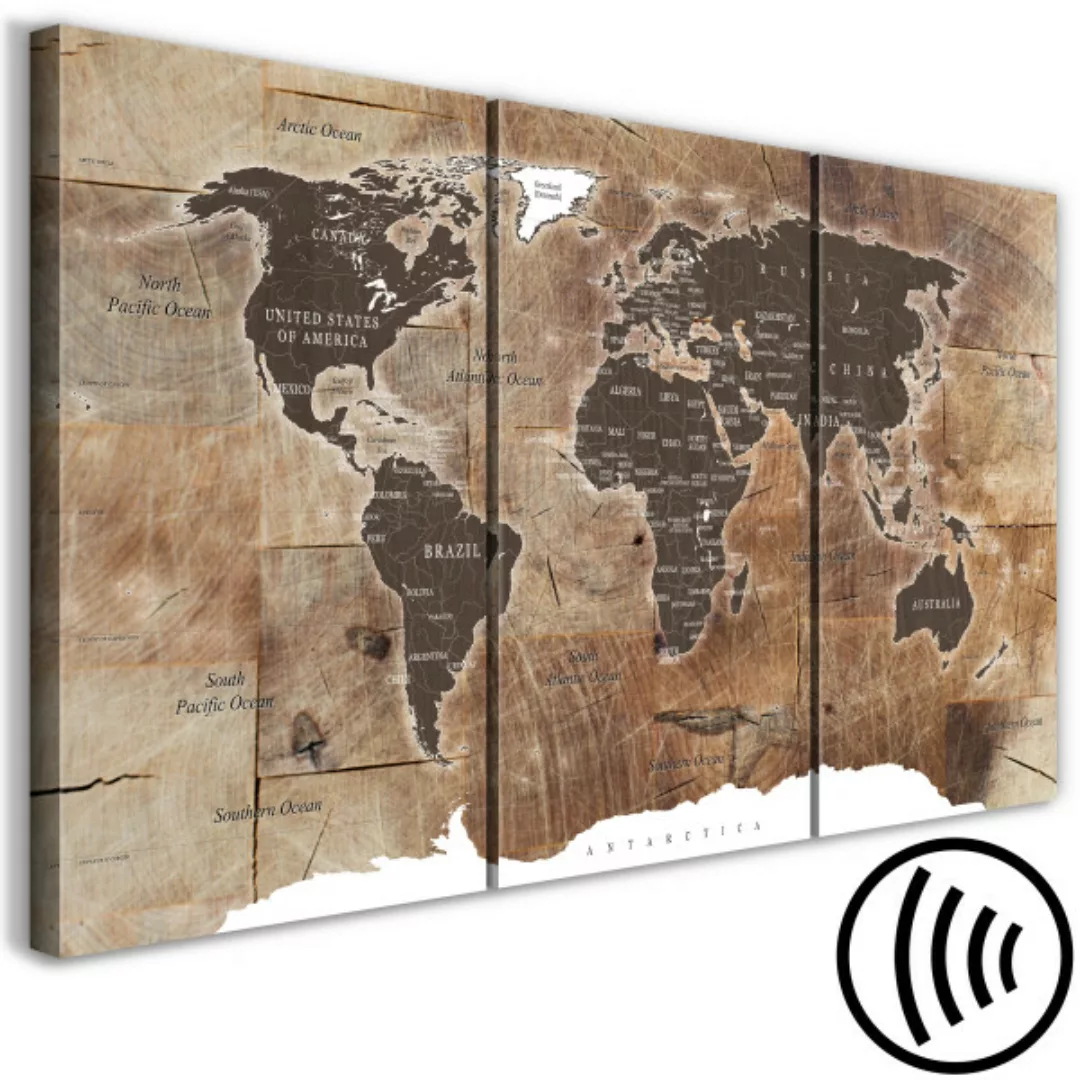 Bild auf Leinwand World Map: Wooden Mosaic (3 Parts) XXL günstig online kaufen
