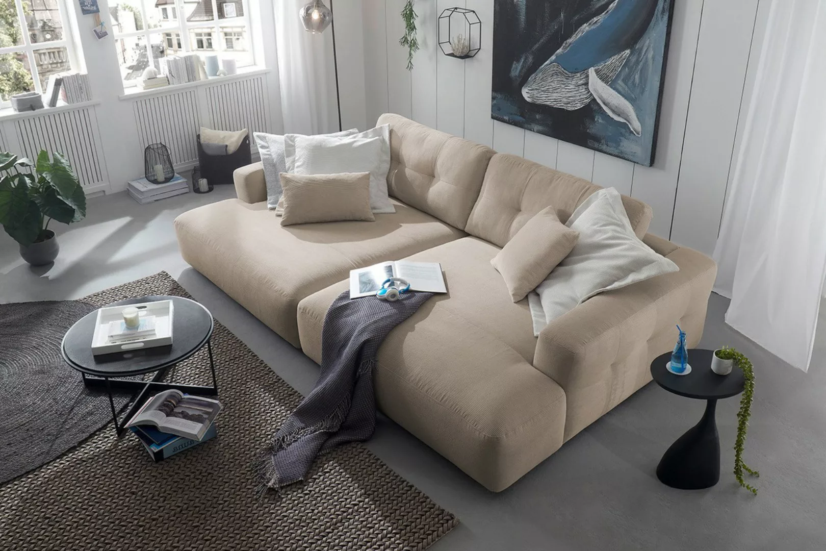 KAWOLA Big Sofa MIKA Feincord beige günstig online kaufen