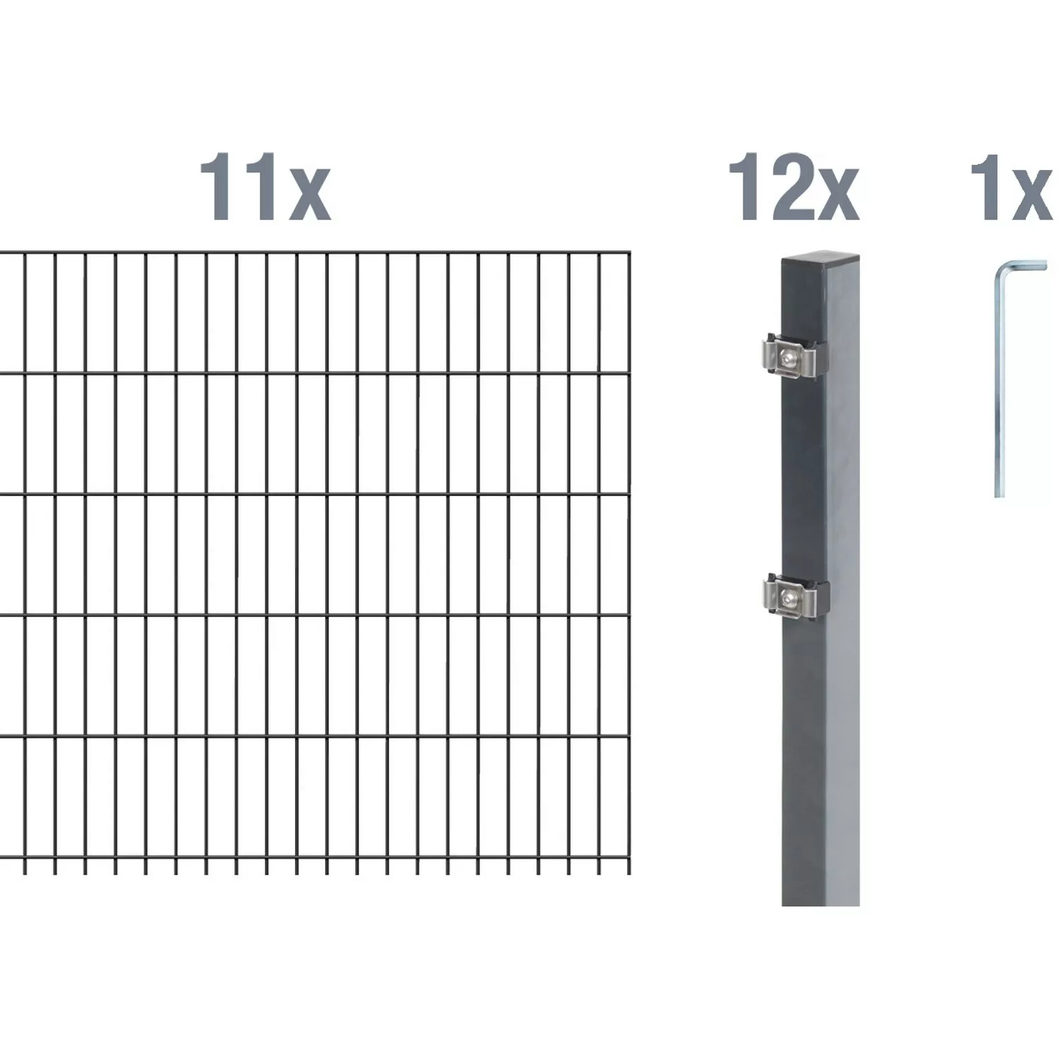 Metallzaun Grund-Set Doppelstabmatte verz. Anthrazit beschichtet 11 x 2 m x günstig online kaufen