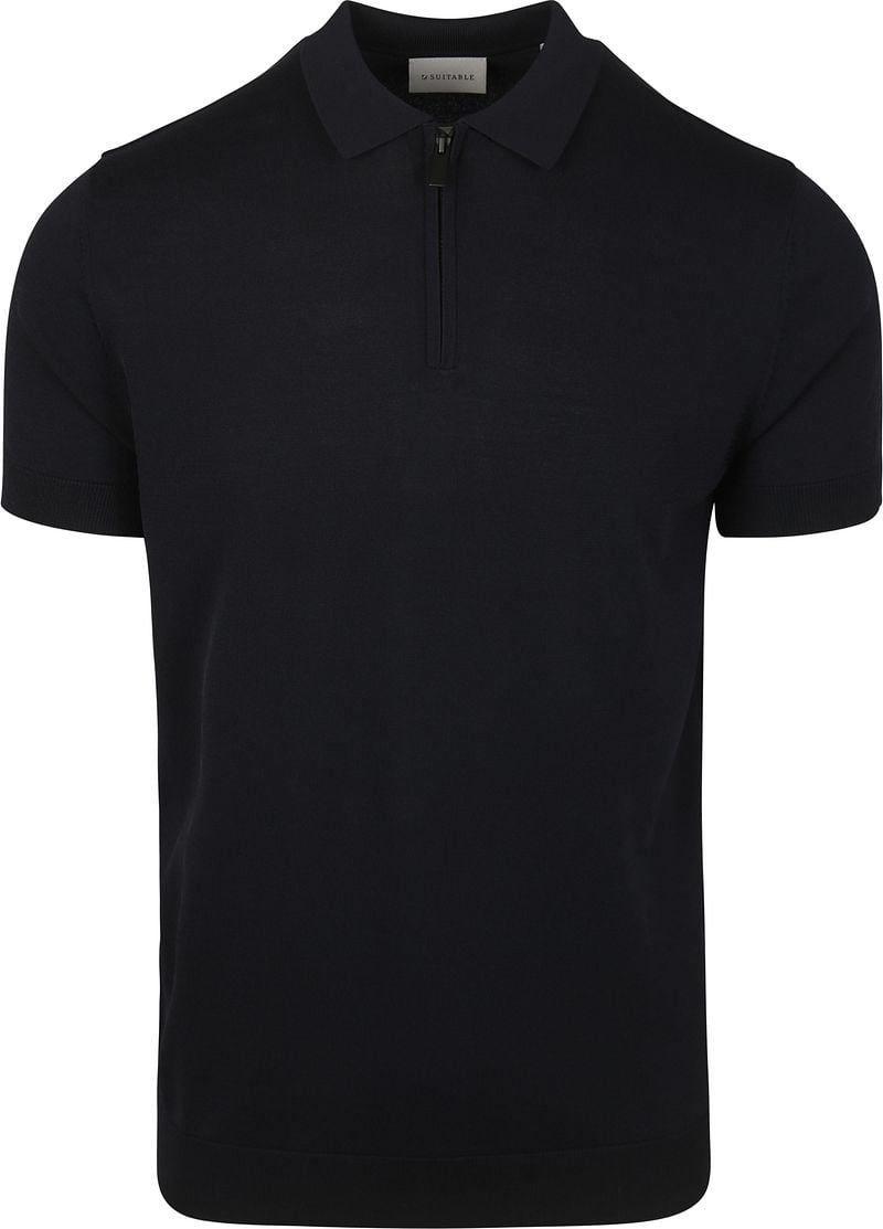 Suitable Knitted Half Zip Poloshirt Navy - Größe L günstig online kaufen
