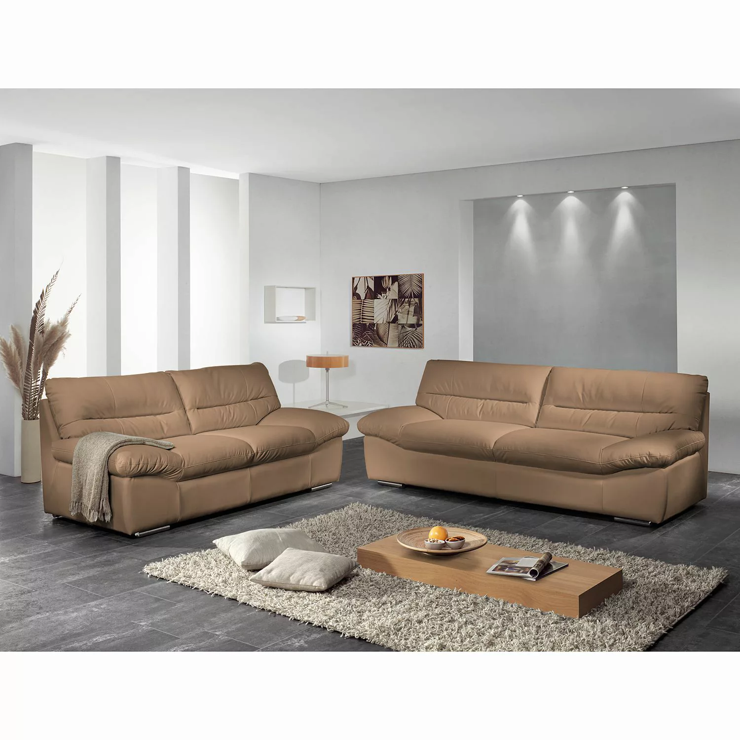 home24 Cotta Sofa Doug 3-Sitzer Latte Macchiato Echtleder 231x87x100 cm (Bx günstig online kaufen