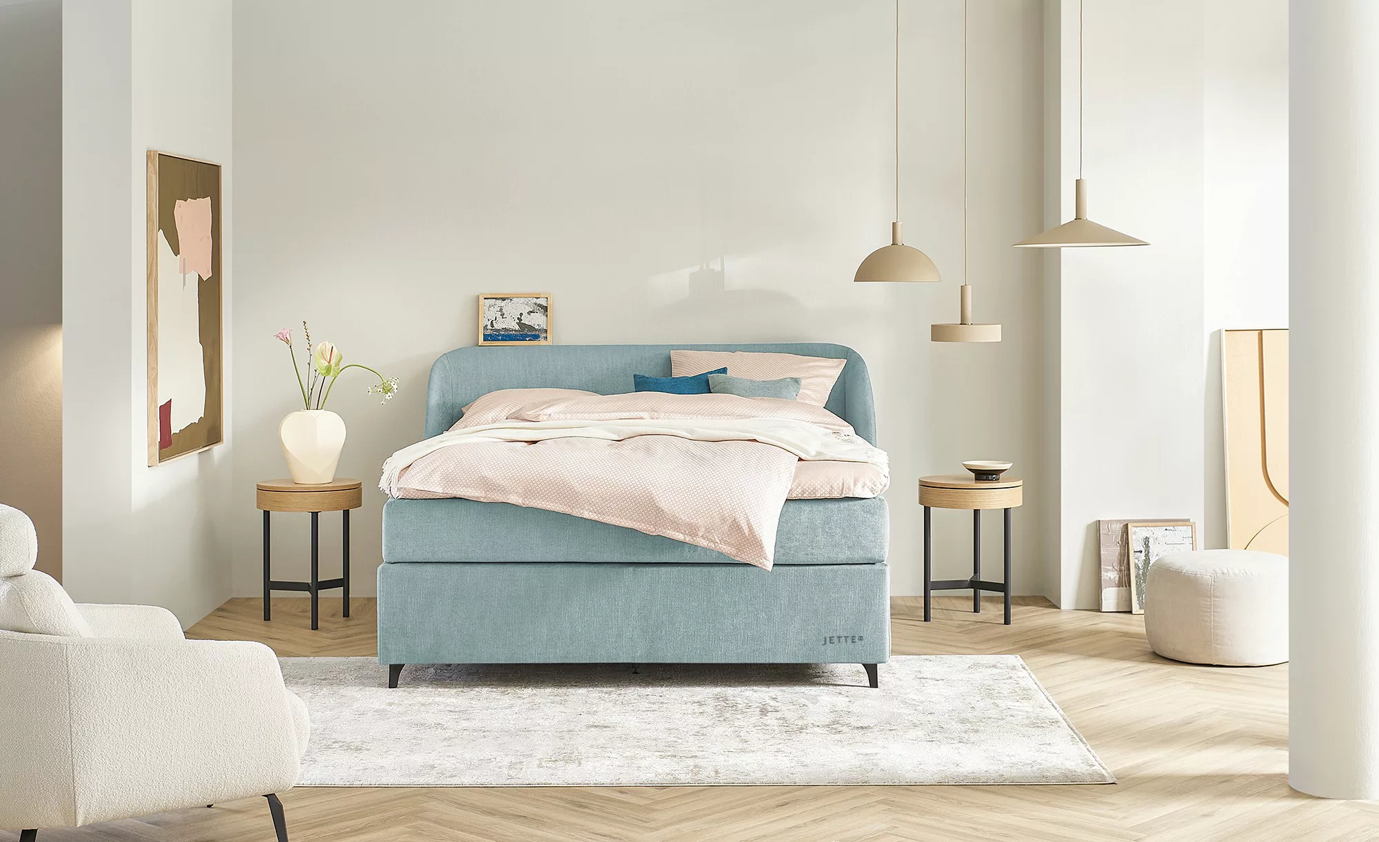 Jette Home Boxspringbett  Jette Embrace ¦ blau ¦ Maße (cm): B: 218 H: 126,5 günstig online kaufen