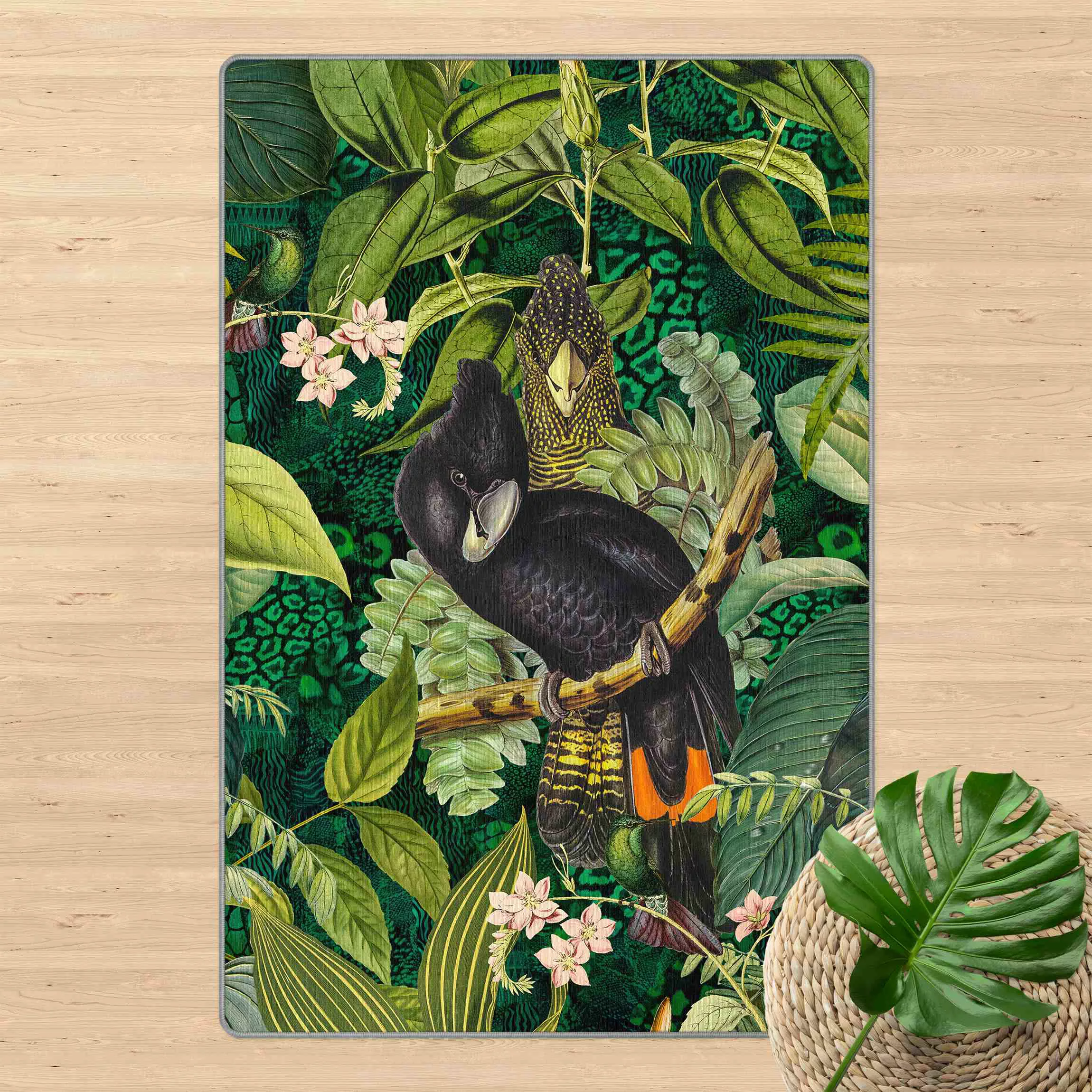 Teppich Bunte Collage - Kakadus im Dschungel günstig online kaufen