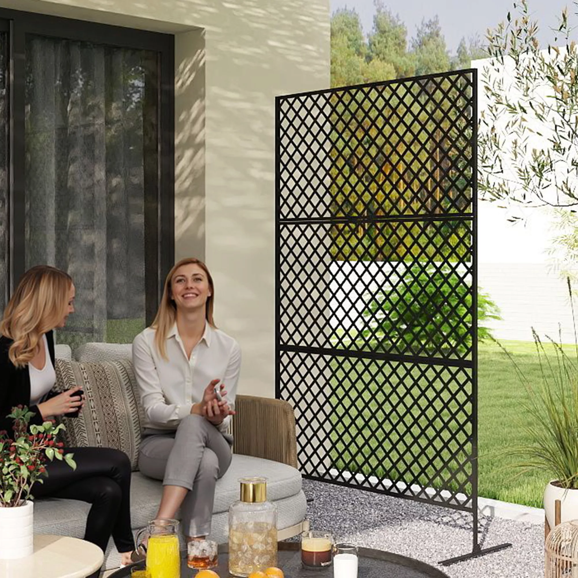 Outsunny Raumteiler 3-teilig 122 x 198 cm Freistehend Paravent in Gitter, T günstig online kaufen