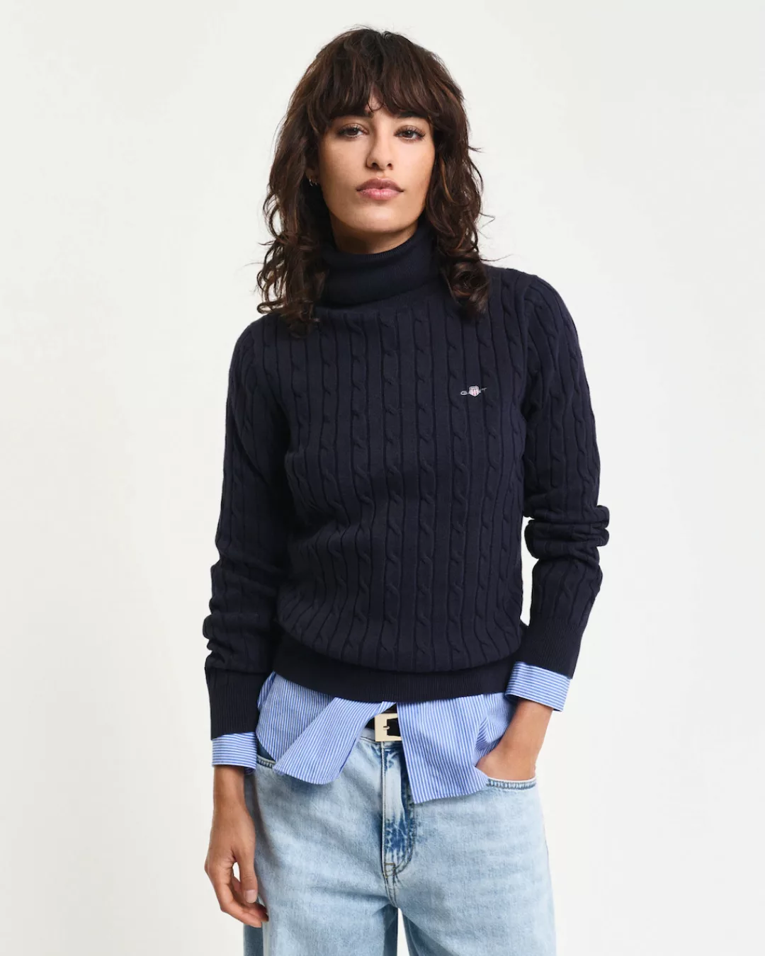 Gant Rollkragenpullover STRETCH COTTON CABLE TURTLENECK mit Zopfmuster günstig online kaufen