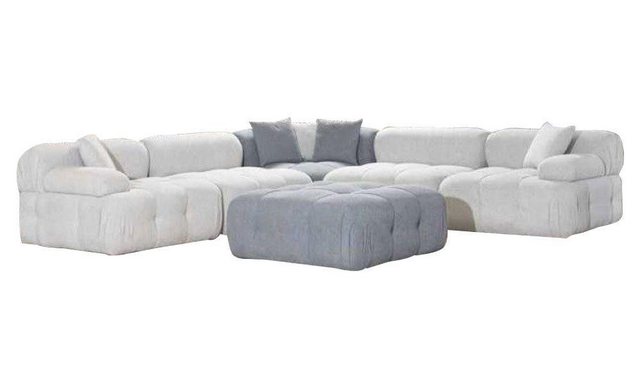 JVmoebel Ecksofa Wohnzimmer L-Form Weißes Sofa Ecksofa Moderne Couch+Hocker günstig online kaufen