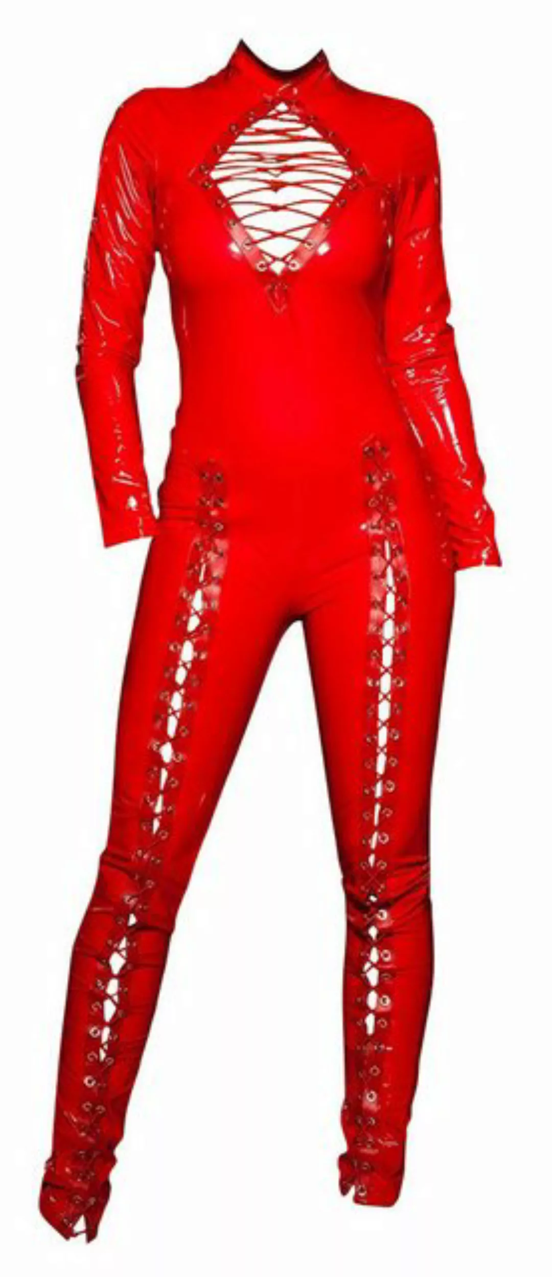 Koucla Overall in sexy Latex-Optik mit Schnürung, Wetlook Jumpsuit günstig online kaufen