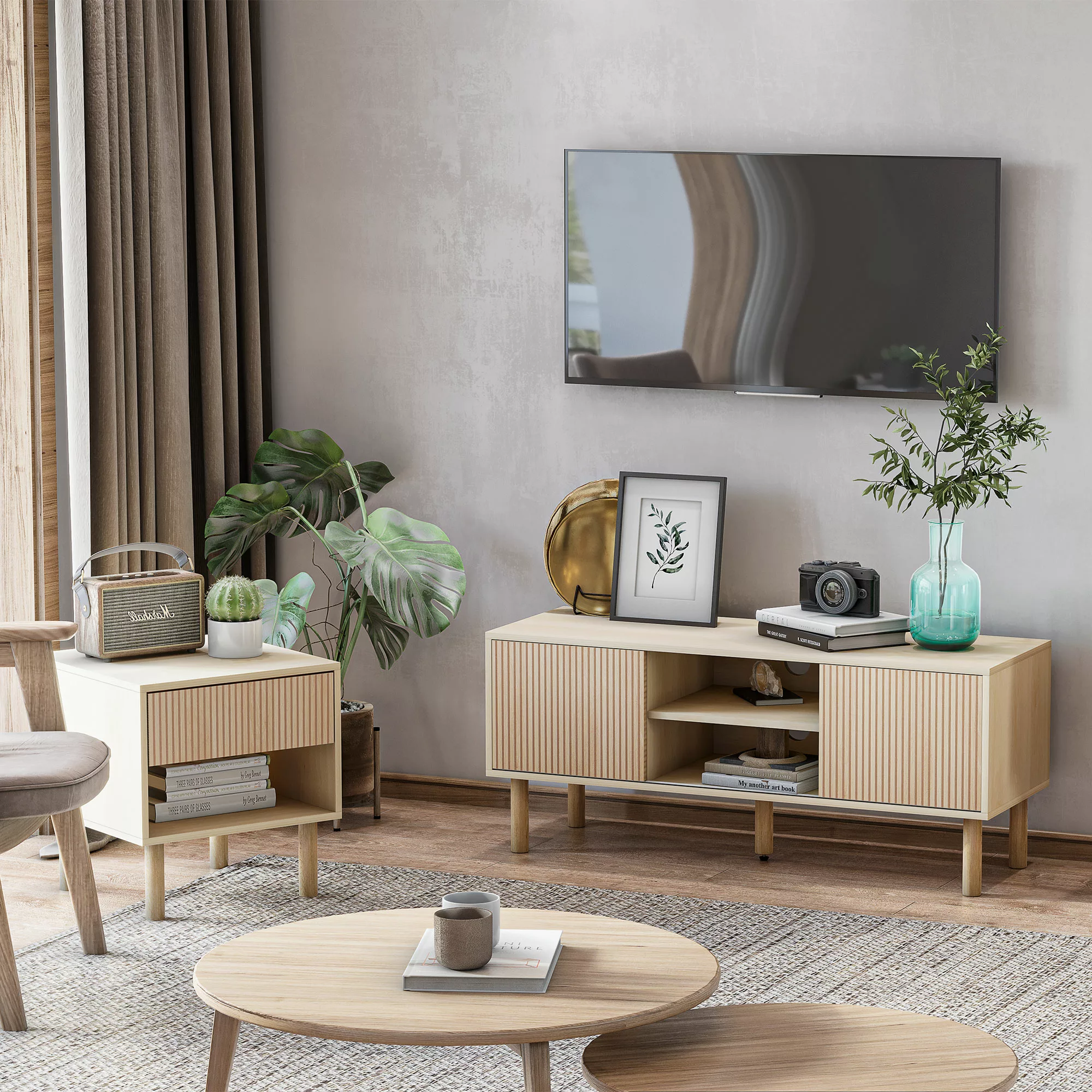 HOMCOM TV-Möbel TV-Ständer für Fernseher bis zu 50 Zoll mit 2 Schiebetüren günstig online kaufen