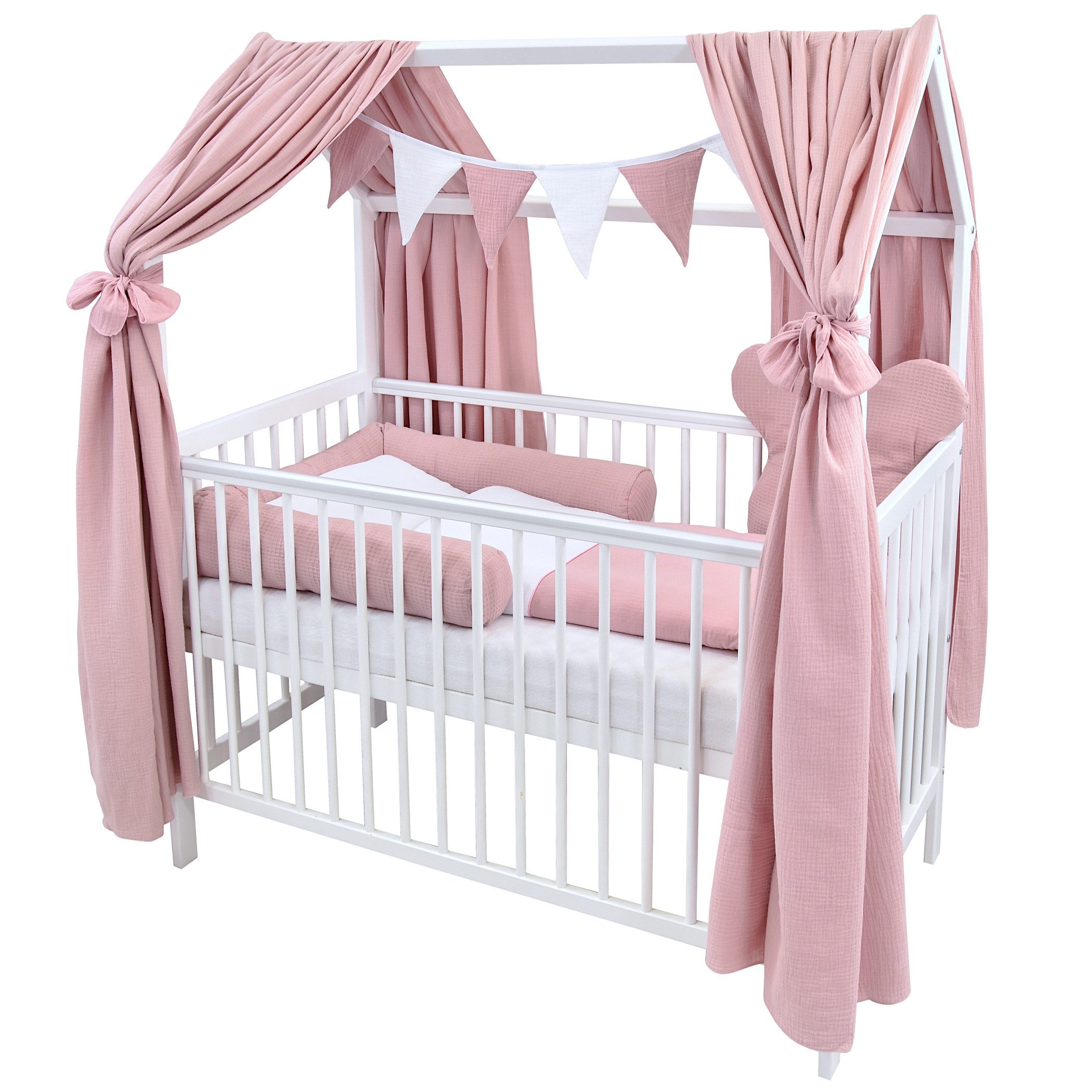 Baby-Delux Komplettbett Hausbett Babybett Komplettset Waffelpique günstig online kaufen