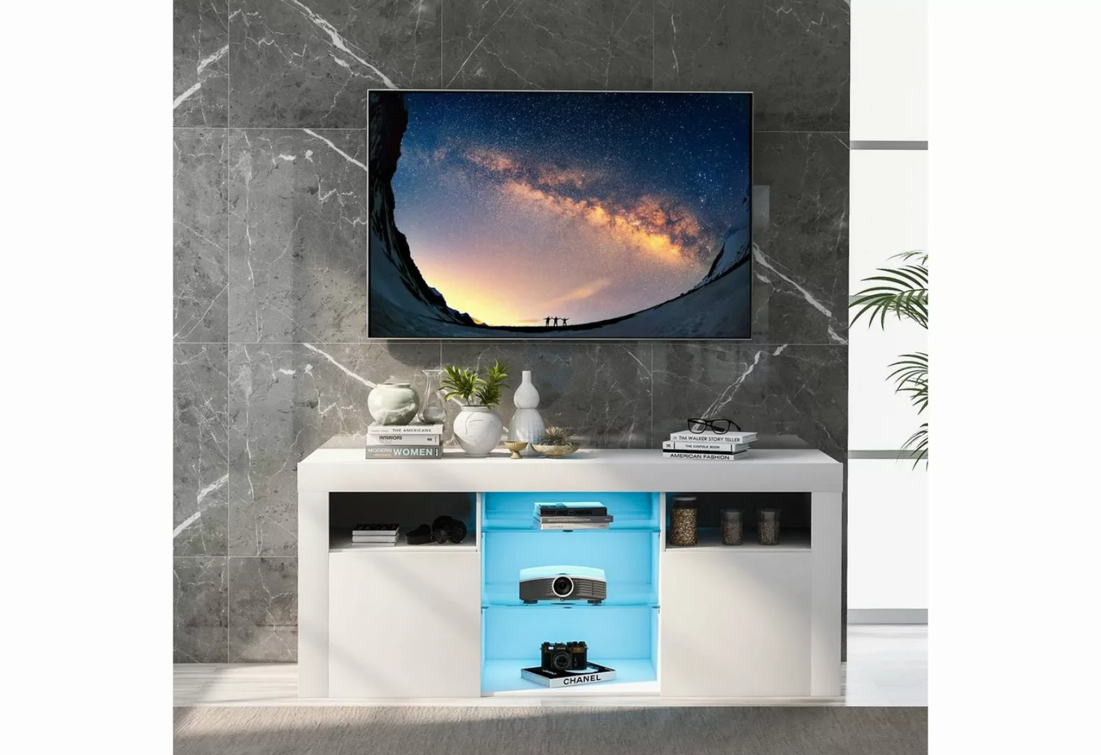 BlingBin TV-Schrank LED-TV-Board weiß Breite 120cm mit 2 Schränken günstig online kaufen