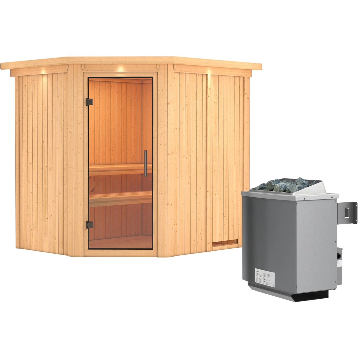 Karibu Sauna Swenna, Ofen, integrierte Steuerung, Glastür, LED-Dachkranz günstig online kaufen