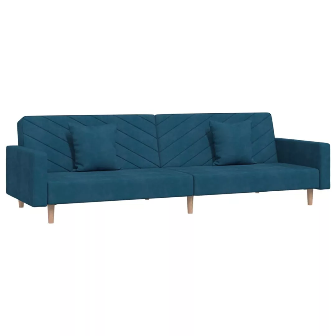 Schlafsofa 2-sitzer Mit 2 Kissen Blau Samt günstig online kaufen