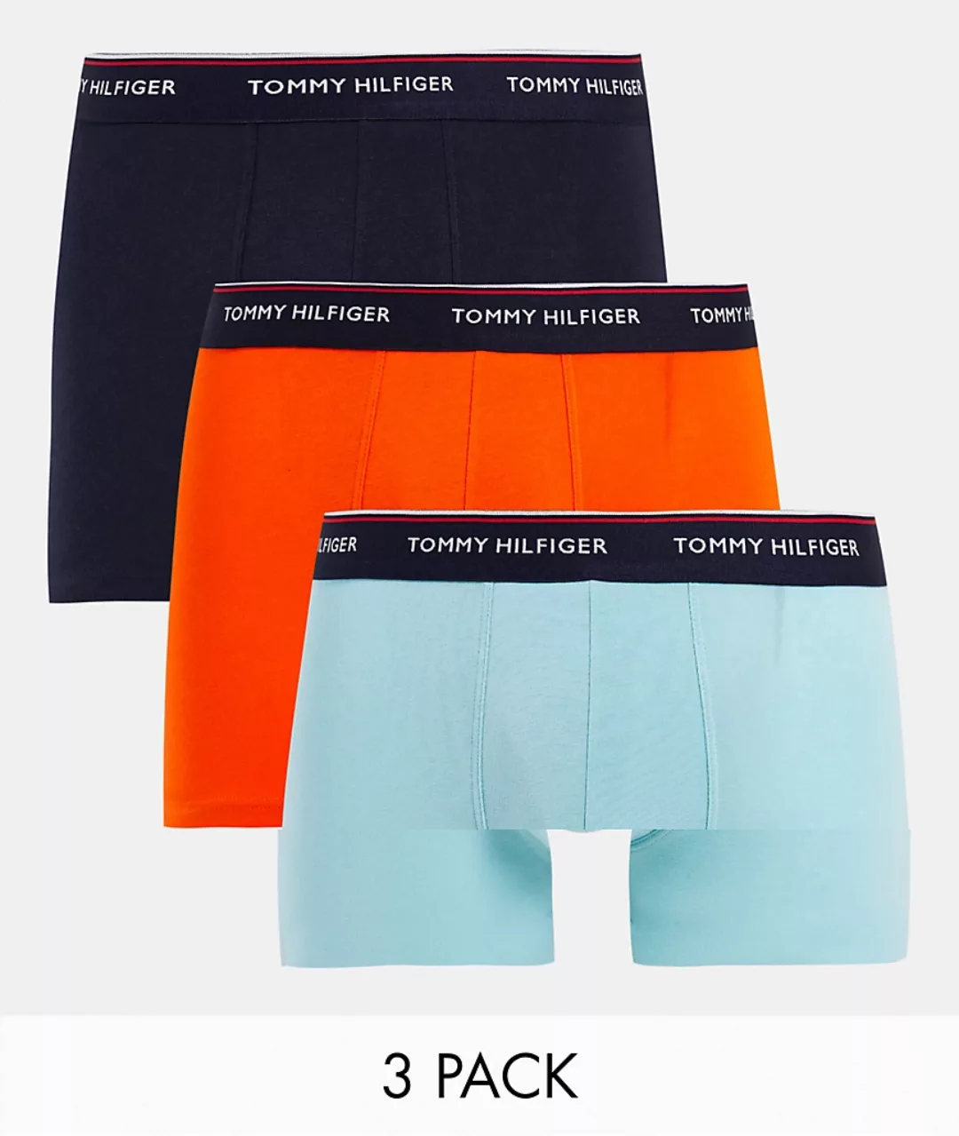 Tommy Hilfiger – Unterhosen in Orange/Schwarz/Blau mit Logobund im 3er-Pack günstig online kaufen