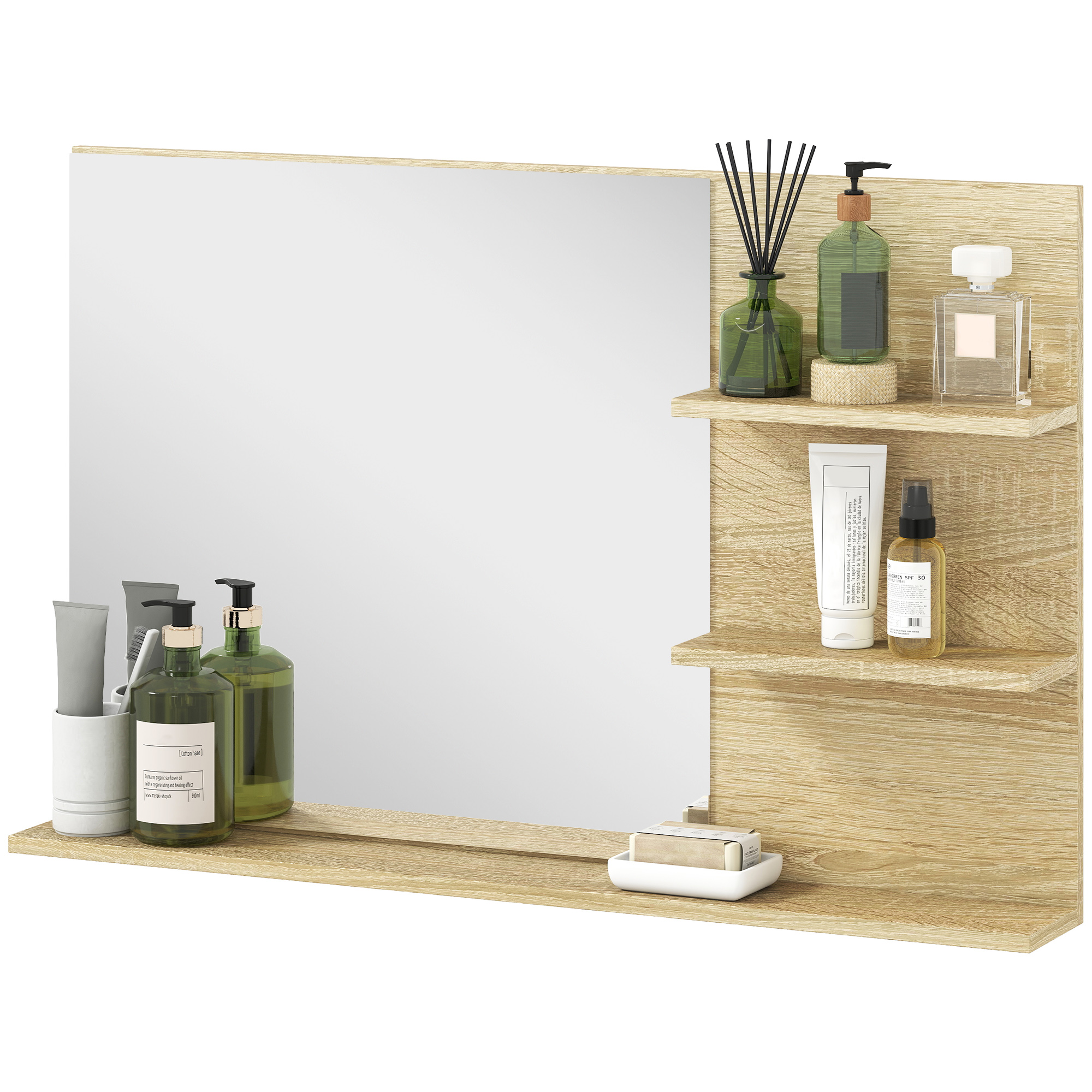 kleankin Badezimmerspiegel Modern mit 2 Seitlichen Regalen und Unterem Rega günstig online kaufen