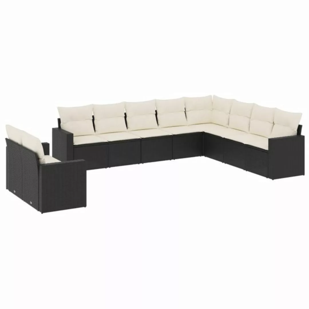 vidaXL Sofaelement 10-tlg. Garten-Sofagarnitur mit Kissen Schwarz Poly Ratt günstig online kaufen