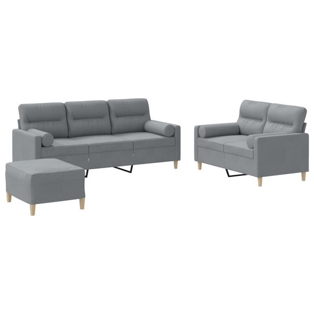 vidaXL Sofa Sofagarnitur Set mit Kissen Stoff, 3-tlg., Hellgrau günstig online kaufen