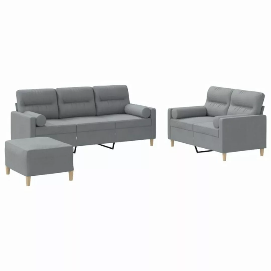 vidaXL Sofa Sofagarnitur Set mit Kissen Stoff, 3-tlg., Hellgrau günstig online kaufen