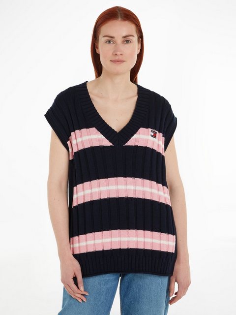 Tommy Jeans V-Ausschnitt-Pullover TJW STRIPE V-NECK VEST mit Logopatch günstig online kaufen