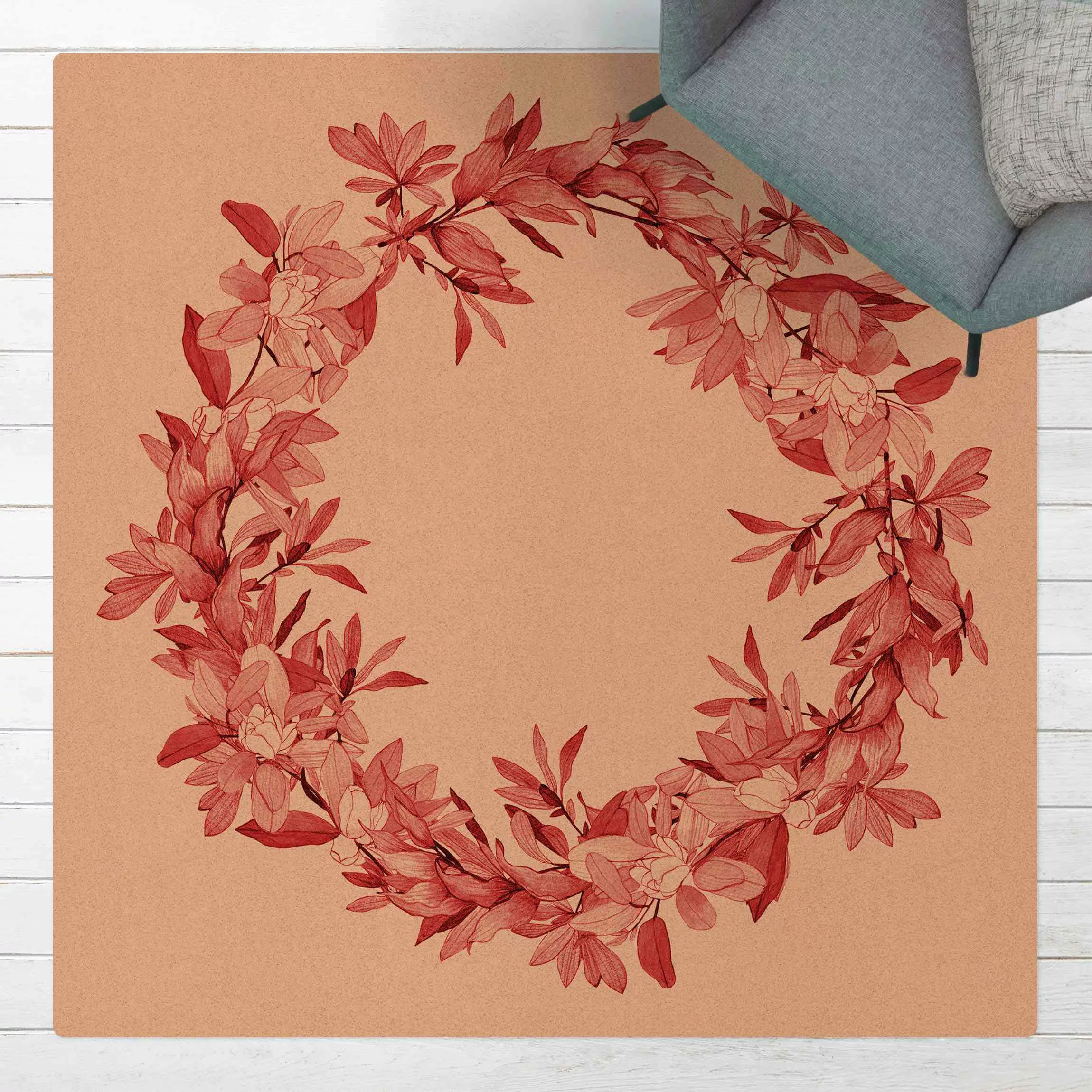 Kork-Teppich Romantischer Blütenkranz Rot günstig online kaufen