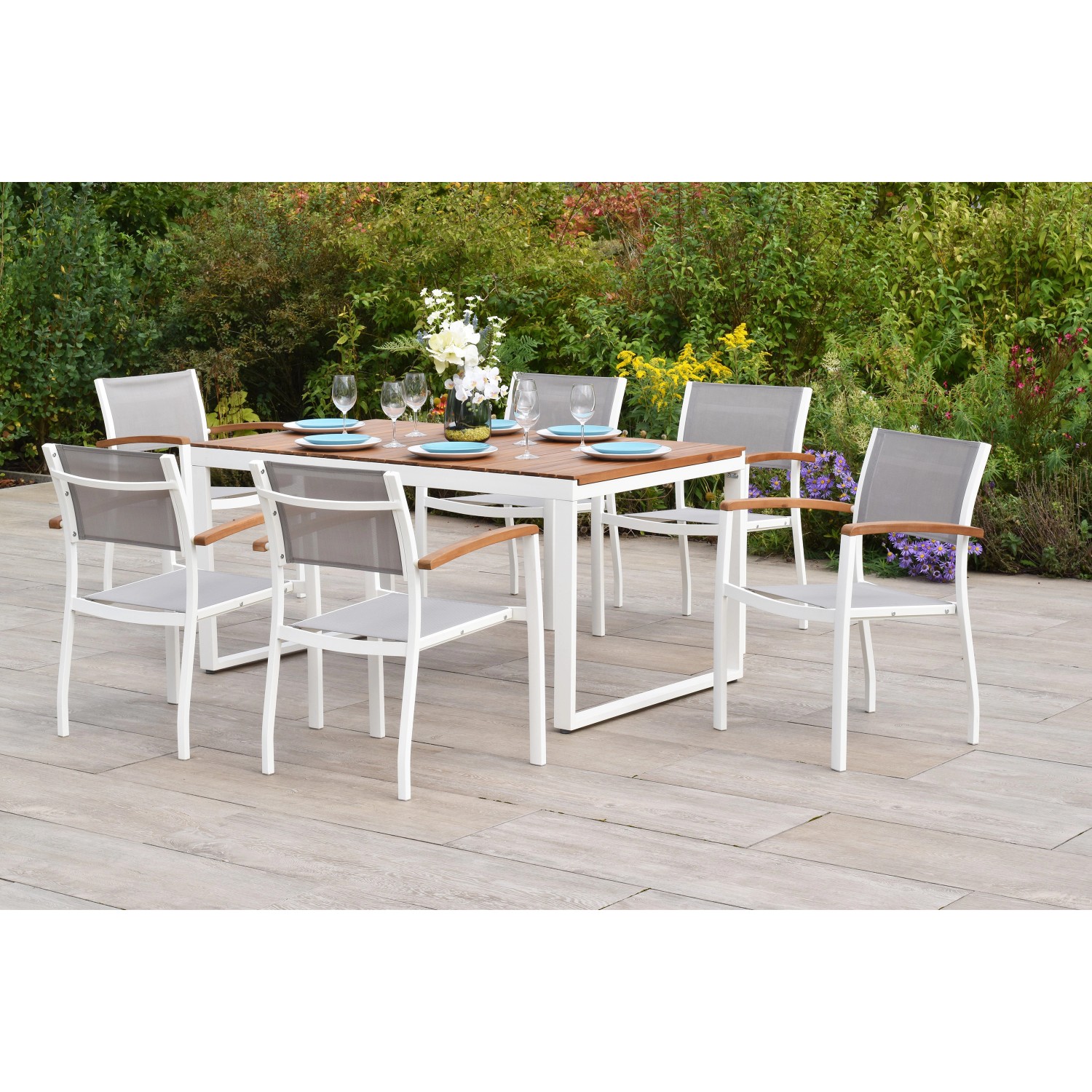 Merxx Naxos Set 7-tlg. 6 Stapelsessel Tisch Ausziehbar 150 (200) x 90 cm We günstig online kaufen