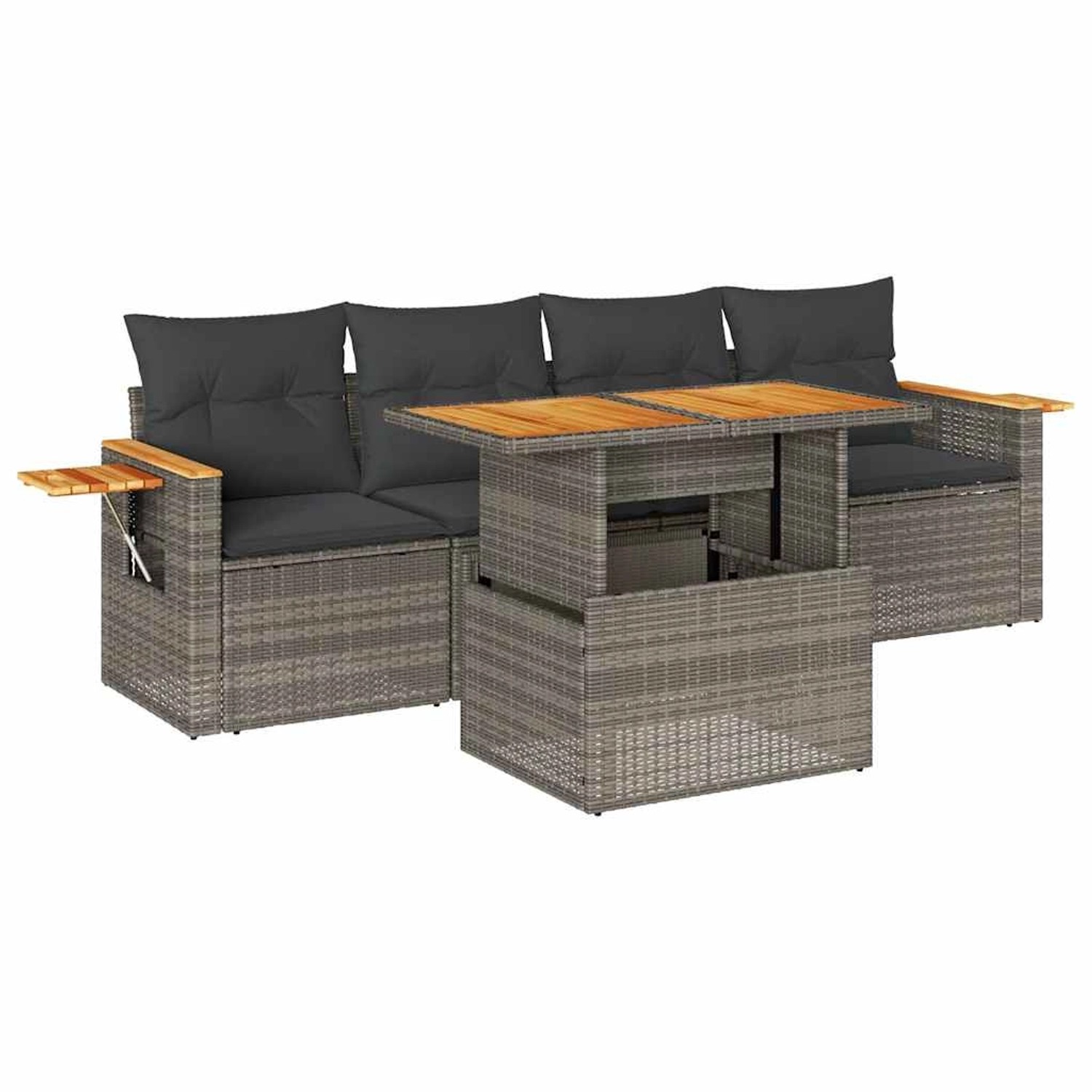 vidaXL 5-Tlg Garten-Sofagarnitur mit Kissen Grau Poly Rattan Akazie 3327546 günstig online kaufen