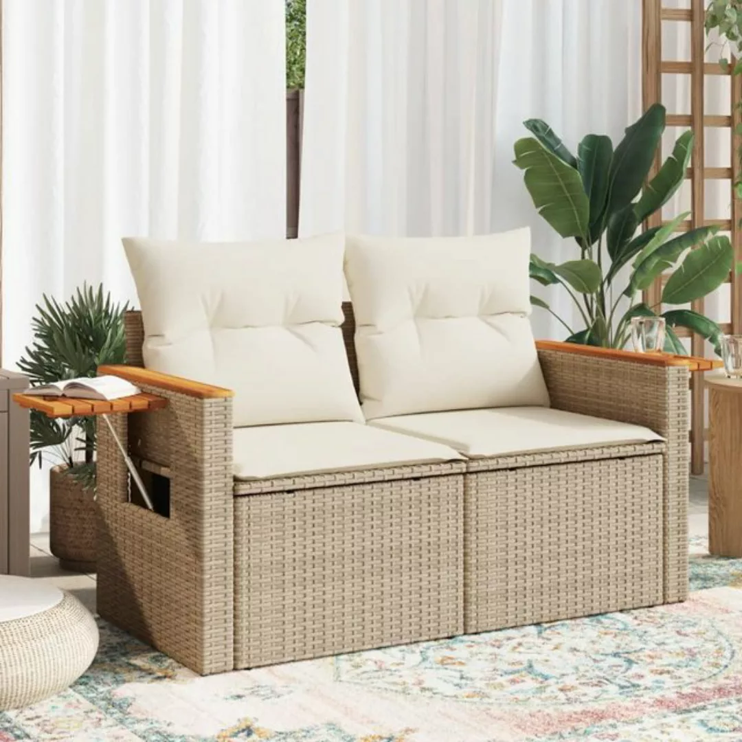 vidaXL Loungesofa Gartensofa mit Kissen 2-Sitzer Beige Poly Rattan, 1 Teile günstig online kaufen