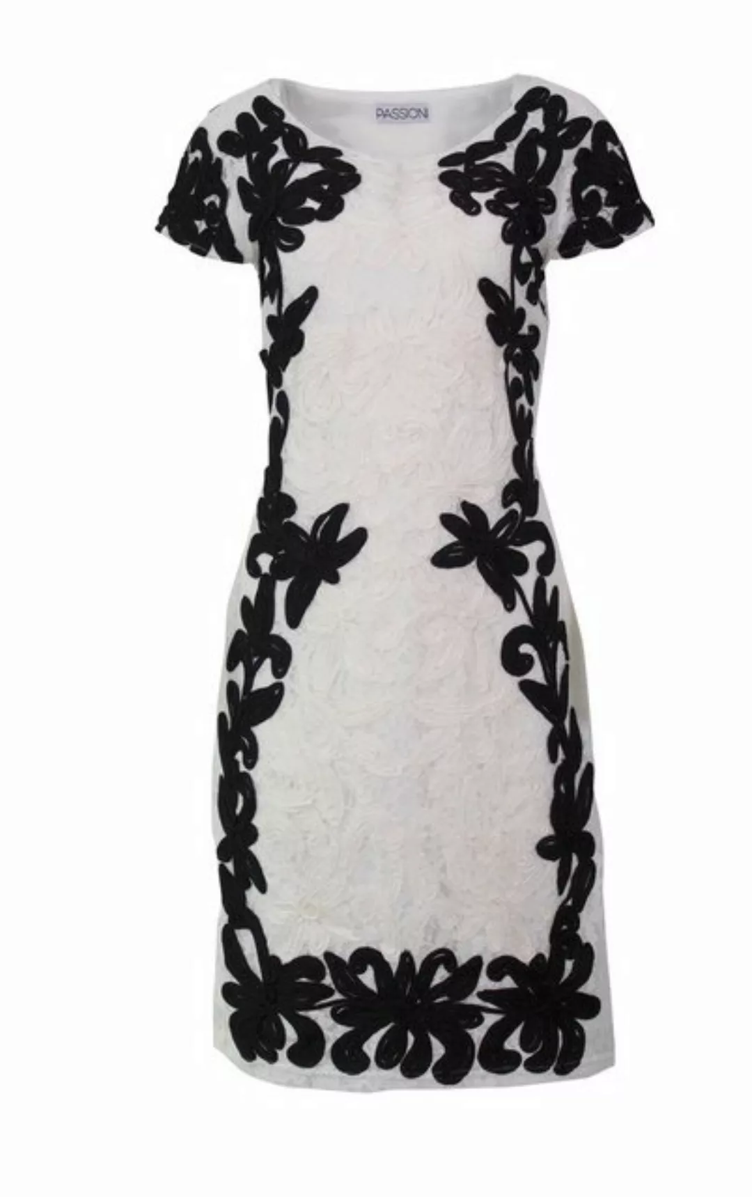 Passioni Sommerkleid in Schwarz-Weiß mit floralen Stickereien und Rundhalsa günstig online kaufen