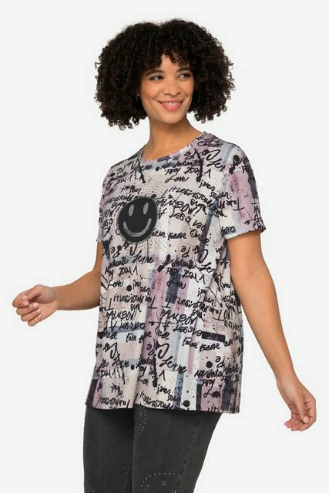 Angel of Style Rundhalsshirt T-Shirt oversized Scribble-Muster Smiley Rundh günstig online kaufen