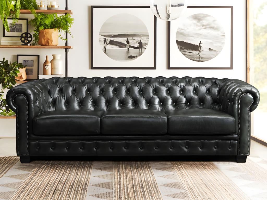 Chesterfield Ledersofa 4-Sitzer - Büffelleder - Schwarzgrün - BRENTON günstig online kaufen