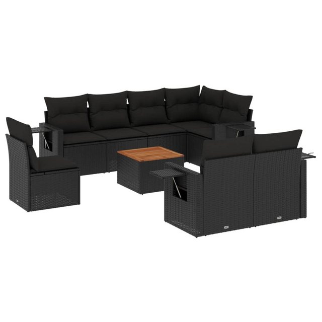 vidaXL Sofaelement 9-tlg. Garten-Sofagarnitur mit Kissen Schwarz Poly Ratta günstig online kaufen