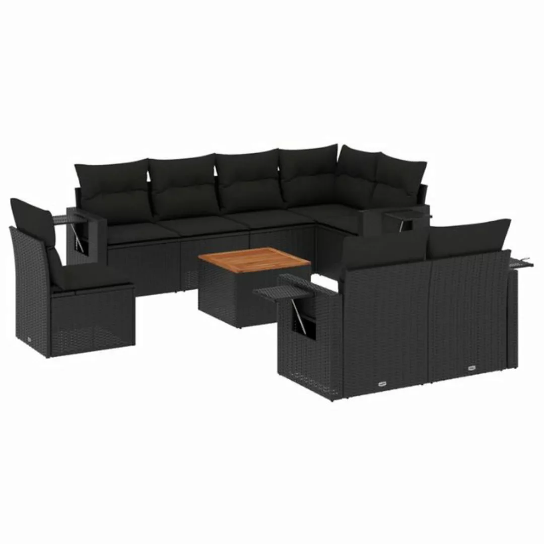 vidaXL Sofaelement 9-tlg. Garten-Sofagarnitur mit Kissen Schwarz Poly Ratta günstig online kaufen