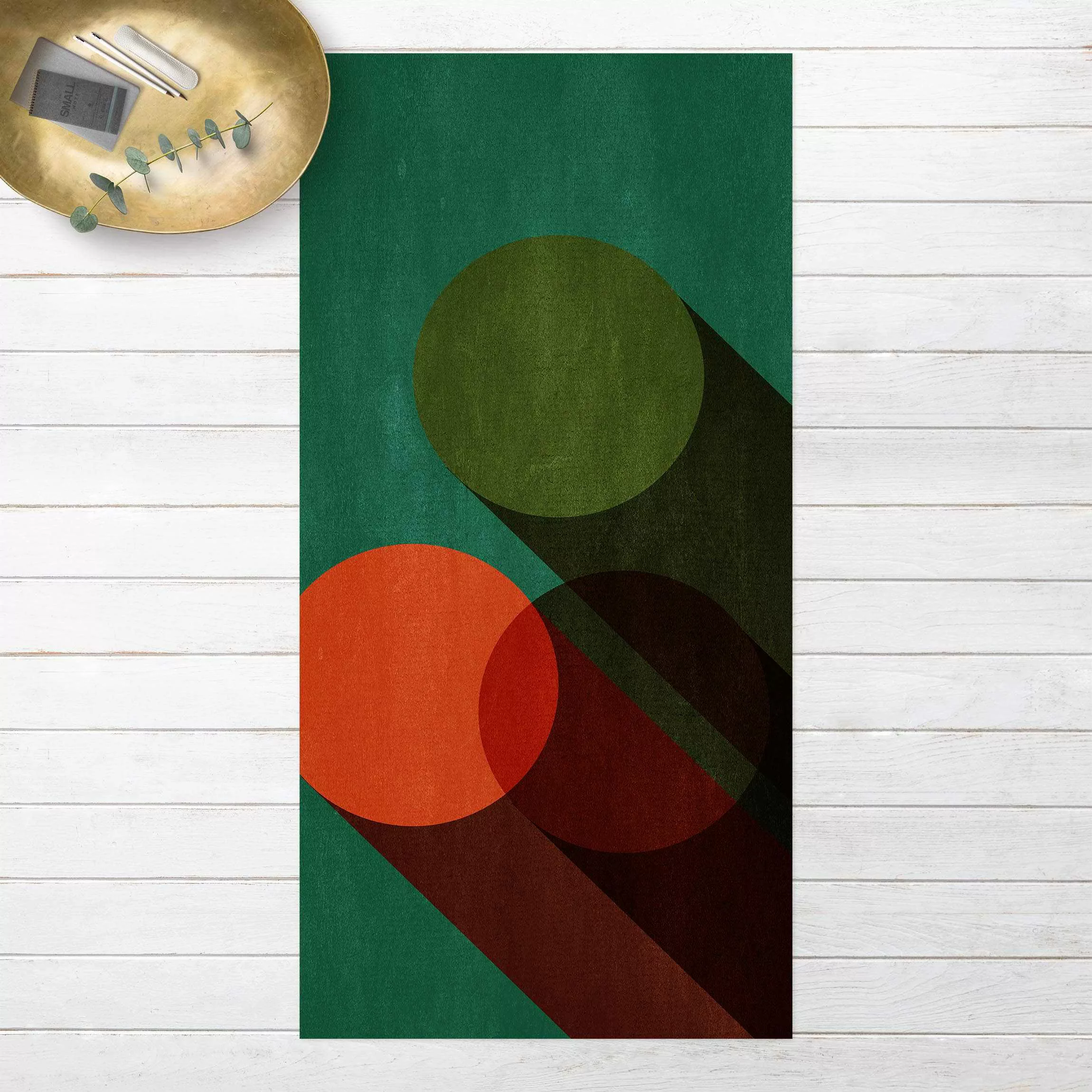 Vinyl-Teppich Abstrakte Formen - Kreise in Grün und Rot günstig online kaufen
