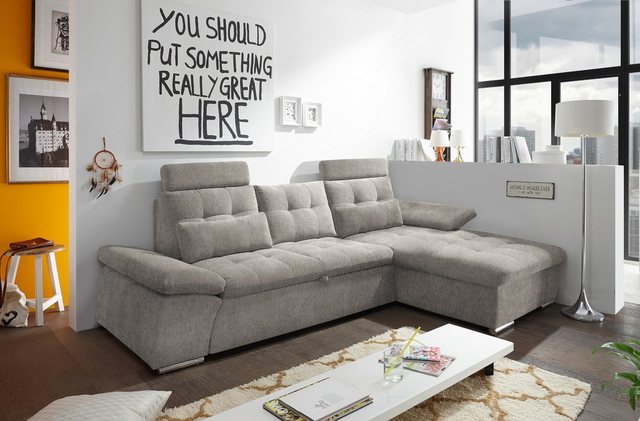 ED EXCITING DESIGN Ecksofa Jakarta, mit Schlaffunktion, Kopfstützen, Armleh günstig online kaufen