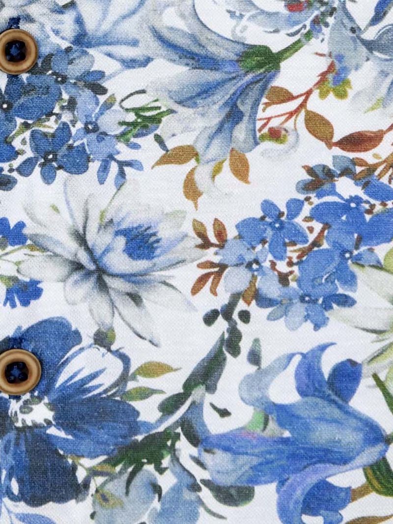R2 Hemd Leinen Blend Blumenmuster Blau - Größe 40 günstig online kaufen