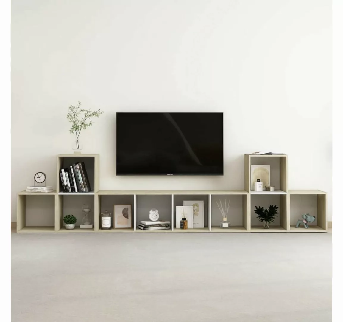 vidaXL TV-Schrank 5-tlg. TV-Schrank-Set Weiß Sonoma-Eiche Holzwerkstoff (1- günstig online kaufen