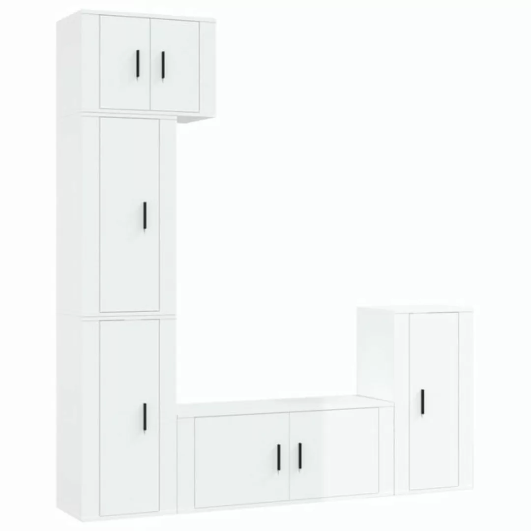 vidaXL TV-Schrank 5-tlg. TV-Schrank-Set Hochglanz-Weiß Holzwerkstoff (5-St) günstig online kaufen