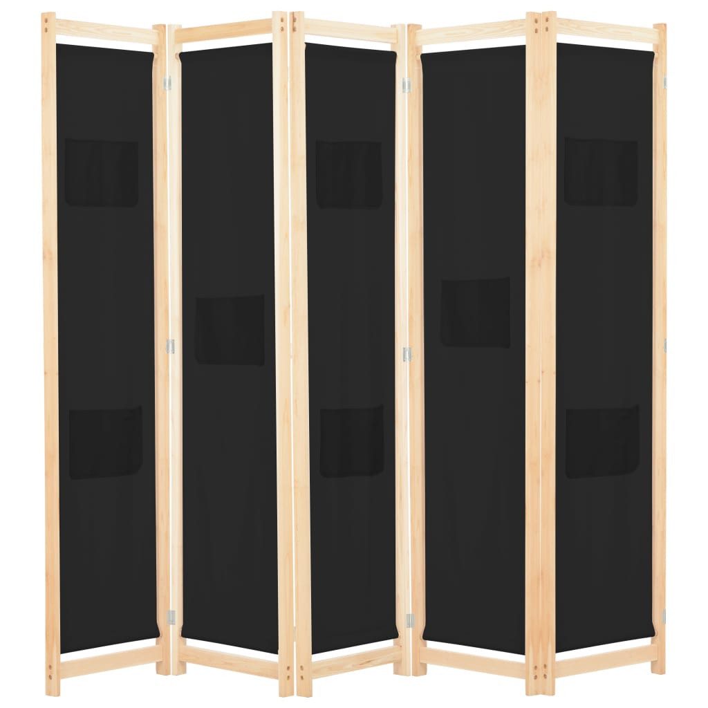 5-teiliger Raumteiler Schwarz 200 X 170 X 4 Cm Stoff günstig online kaufen