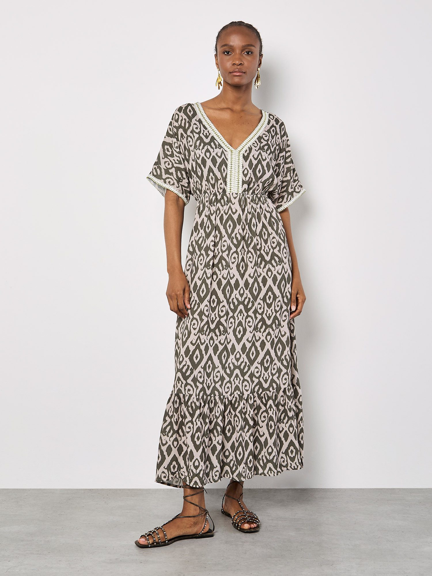 Apricot Maxikleid Ikat-Batwing-Maxikleid, mit Crochet-Details günstig online kaufen