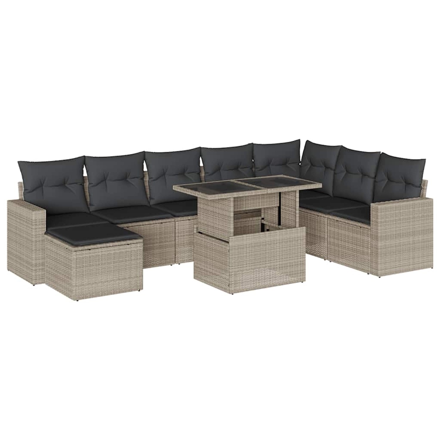 vidaXL 9-Tlg Garten-Sofagarnitur mit Kissen Hellgrau Poly Rattan 3267472 günstig online kaufen