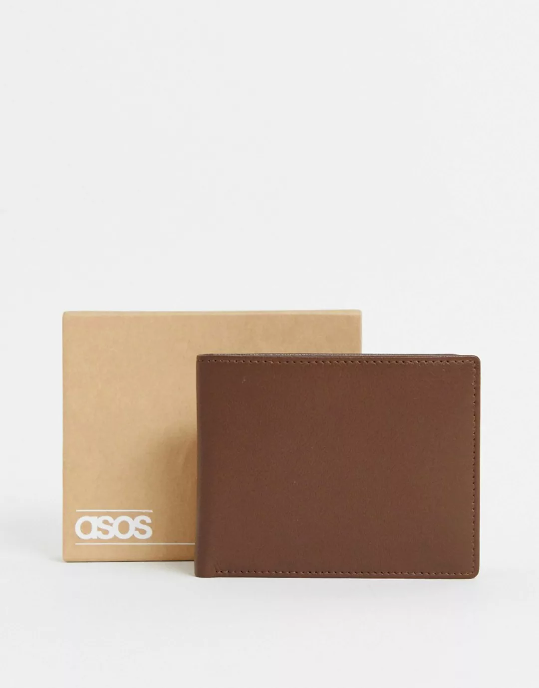 ASOS DESIGN – Braune Leder-Brieftasche mit Münzfach innen günstig online kaufen