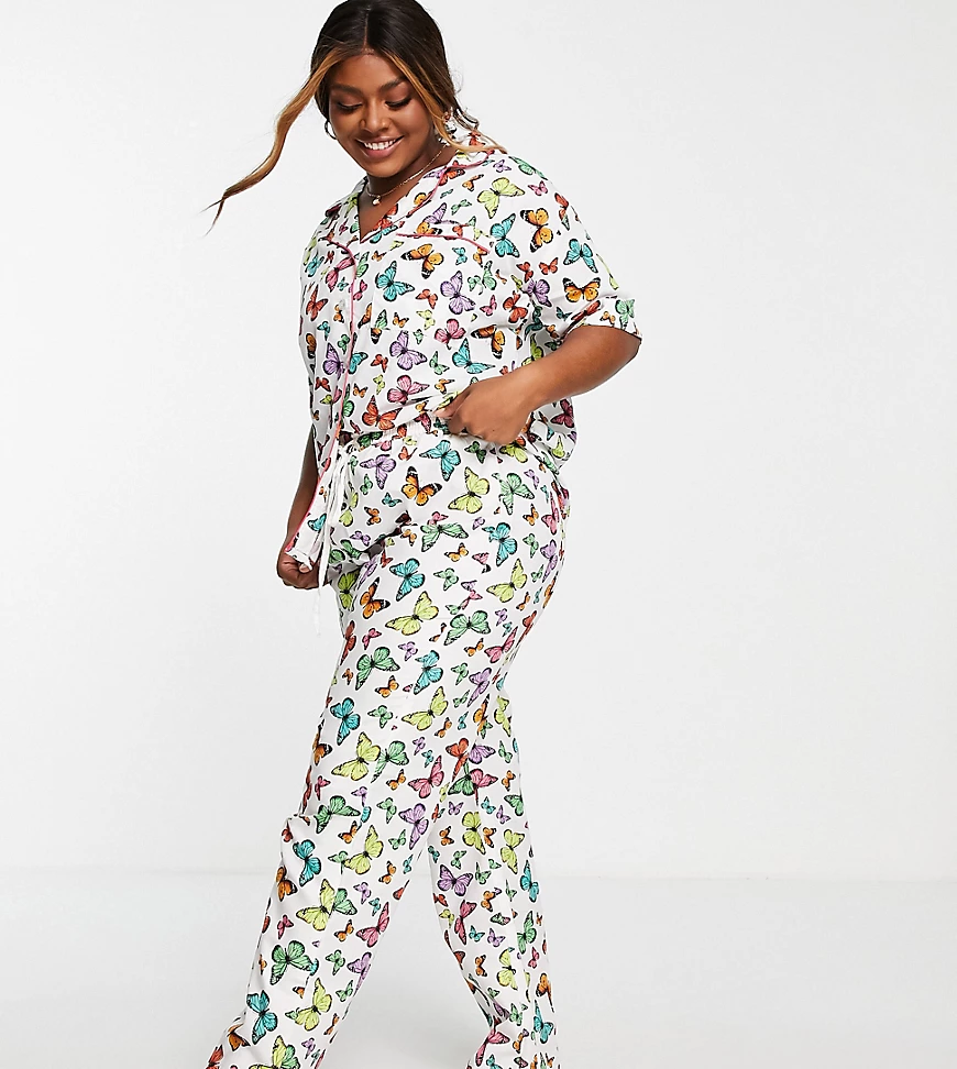 Daisy Street Plus – Pyjama mit kurzärmligem Hemd, Hose und Scrunchie mit bu günstig online kaufen