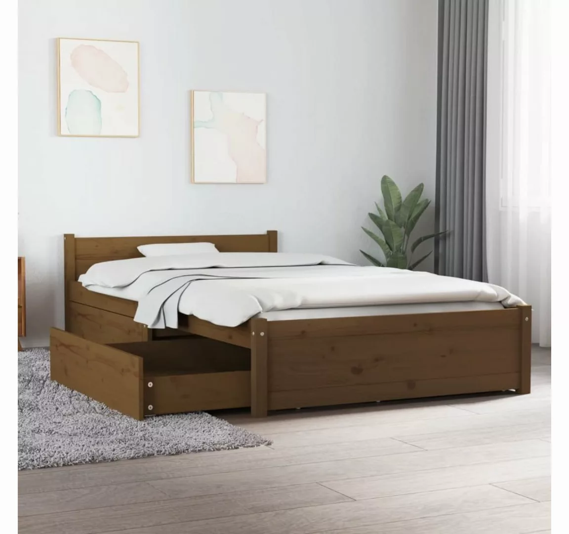 vidaXL Bettgestell Bett mit Schubladen Honigbraun 90x200 cm Bett Bettgestel günstig online kaufen